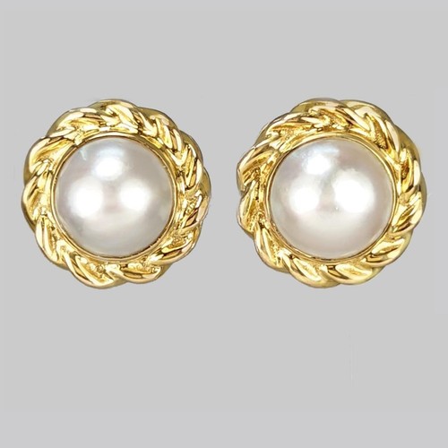 Vintage Deakin & Francis Mabe Pearl 9ct Gold 1980s Omega Back Stud Earrings 2cm