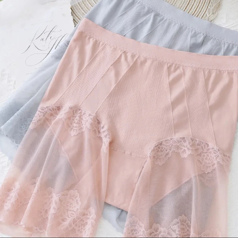 Pantalones cortos de encaje talla grande para mujer debajo de la falda anti rozaduras cintura alta pantalones de seguridad Foto 4 de 4