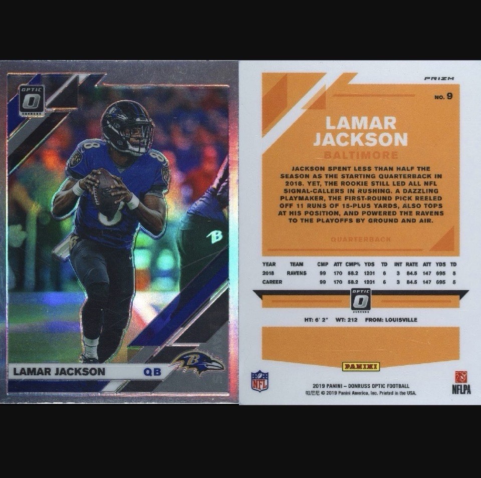 2019 POP 115⭐️LAMAR JACKSON #9🏈PANINI DR OPTIC HOLO⭐️PSA 10 BALT RAVENS view 4