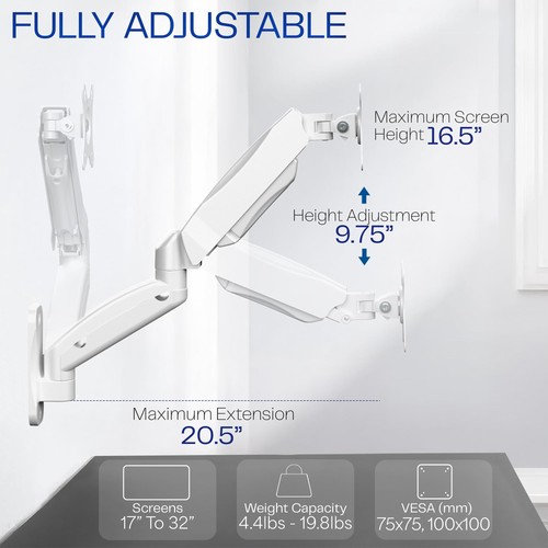 Single Monitor Counterbalance Wall Mount for 32 inch Screens up to 19.8 lbs, ... - Picture 3 of 9