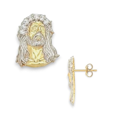 Jesus Face Earrings - 10k Yellow Gold - Picture 2 of 2