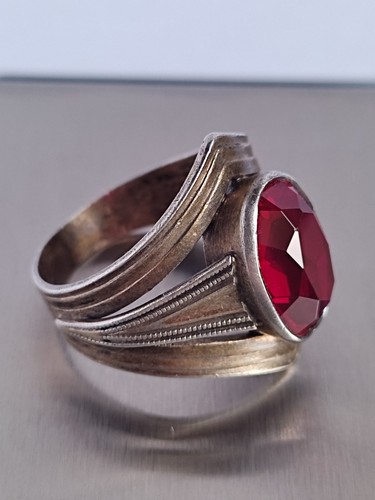 Old Ring of the 60s Soviet Union Silver 875 USSR Red Stone Ruby size US 9 /19 mm - Zdjęcie 18 z 24