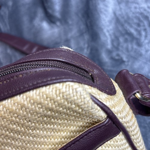 Vintage Aigner Woven Purse Oxblood Leather Trim Crossbody Shoulder Logo Preppy - Picture 11 of 22