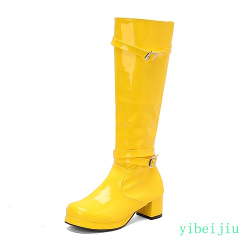 Women's Knee High Shiny Leather Boots Sweet Candy Performance Dance Stage Shoes - Bild 29 von 31