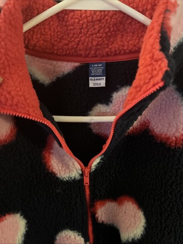 Girls Fleece Jacket L 10/12 Old Navy Hearts Sherpa Zip Jacket NWT - Picture 2 of 8