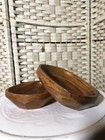 Two Vintage Wooden Bowls Geometric Base Detail 14.5 X 12 cm Boho Retro