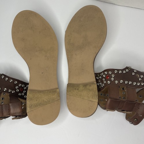 Isabel Marant Caroll Elvis Studded Leather Gladiator Sandals Brown Womens 7.5 38 - Picture 6 of 7