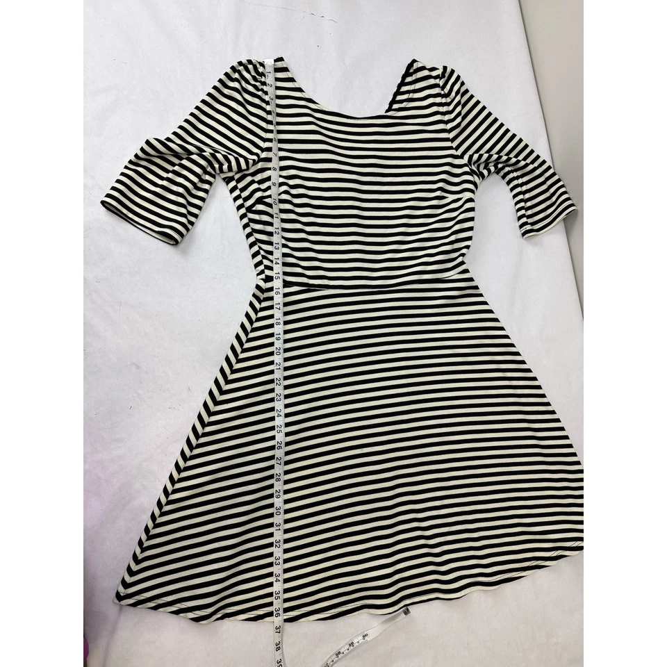 Twee Pixley Kathy Dress Black & Cream Stripes A-Line Fit & Flare V-Back Large - Image 2 of 4
