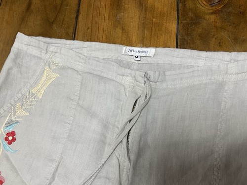 Johnny Was JW Los Angeles Linen Pants Embroidered Size Medium Beige - Picture 4 of 11