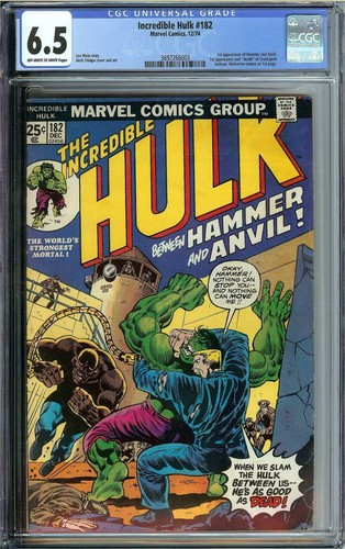 INCREDIBLE HULK #182 CGC 6.5 OW/W PAGES // 1ST APPEARANCE OF HAMMER + ANVIL 1974