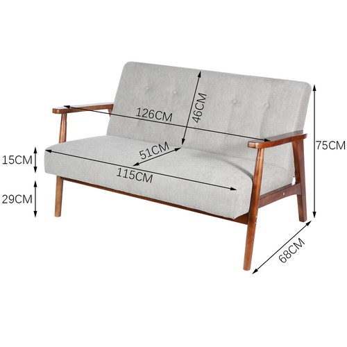 Wooden Frame Armchair Couch Settee 2 Seater Sofa Loveseat for Small Living Room - Picture 28 of 66