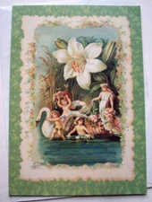 UNUSED Enchanted Fairies Swan Lily waters edge  blank  Greeting Card *V15