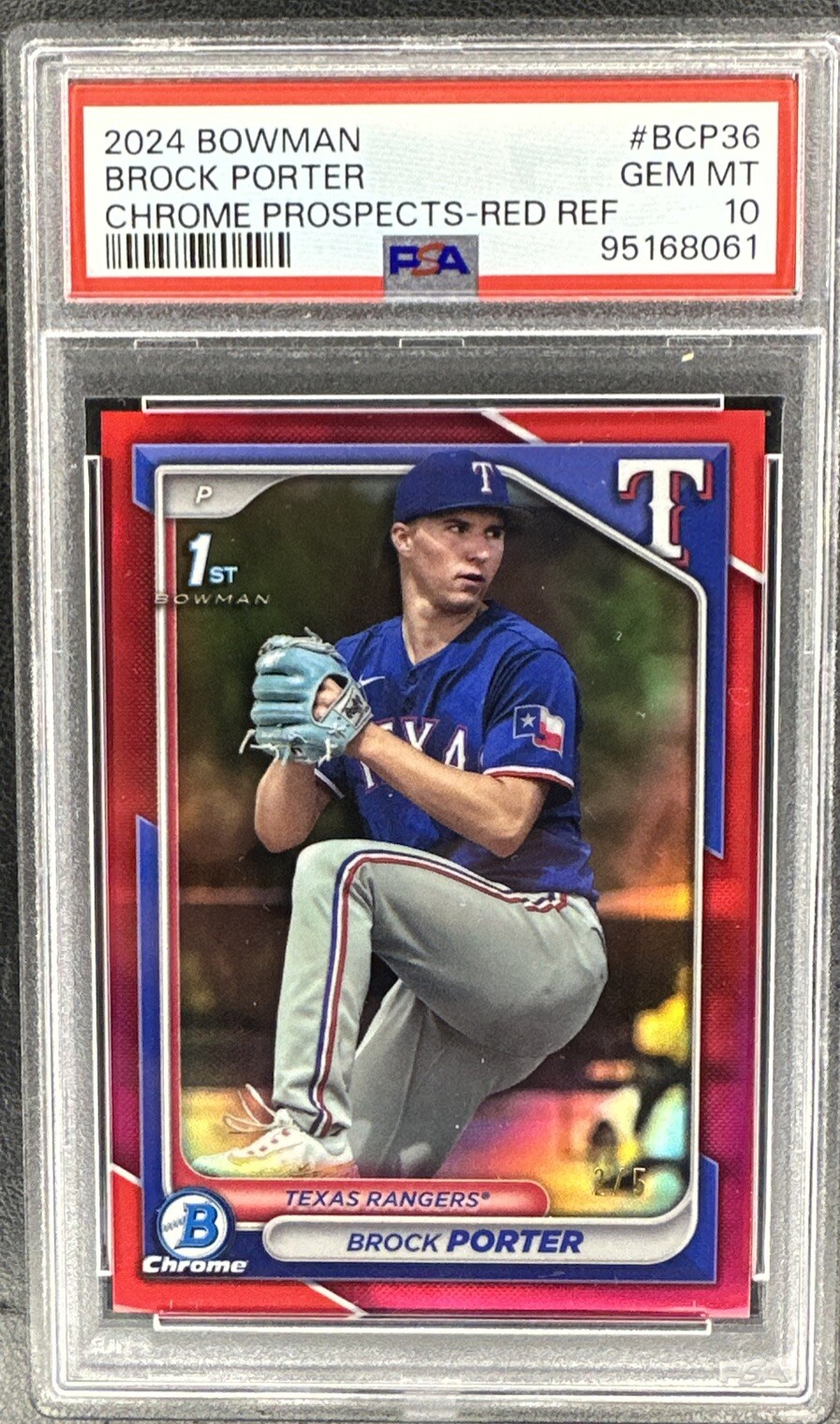2024 Bowman Chrome Brock Porter 1st Prospect True Red Refractor 2/5 BCP-36 Texas