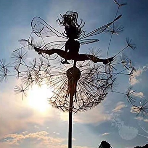 Flower Fairy Dancing with Dandelion Garden Art Stainless Steel Statue Ornaments - Picture 5 of 34