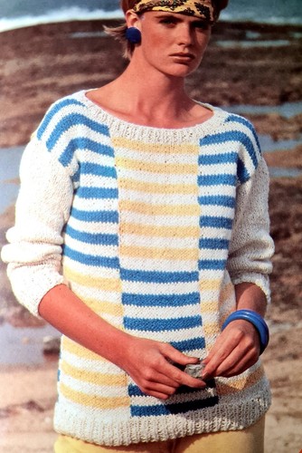 1980s Summer Cotton Boucle Striped Batwing Mesh Vest Wendy Knitting Pattern - Picture 5 of 14