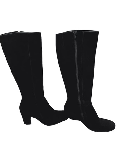Italian Suede Tall Boots Black Lavorazione Artigiana Size 39 US 8 Zipper Heel - Picture 4 of 15