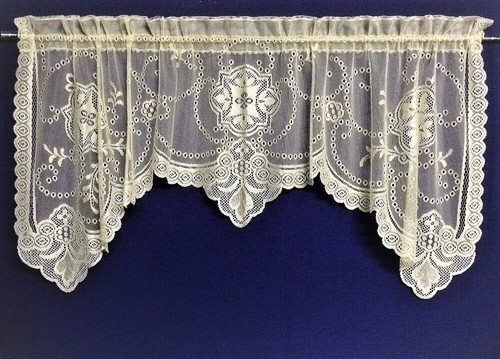  Dorsette Lace Window Valance 60" x 20" x 26" Ecru Kitchen Livingroom Bedroom - Picture 1 of 8