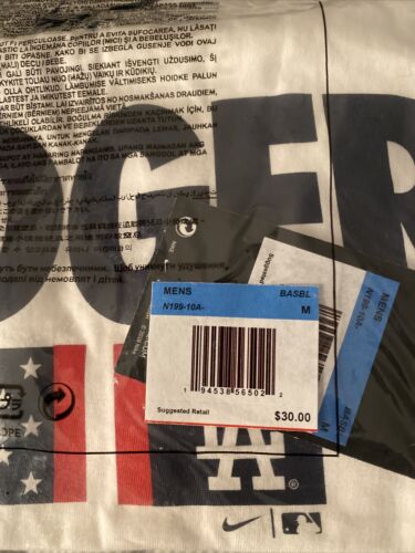 Mens Medium White Nike Los Angeles Dodgers T Shirt USA Flag Logo NWT - Picture 2 of 2