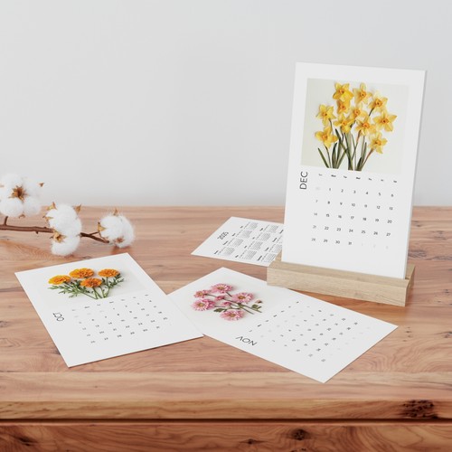 2025 Desk Calendar Birth Flower Art with Oak Wood Stand - Matte Finish - Picture 7 of 7