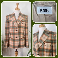 Jobis Green Orange Checked Virgin Wool Jacket Blazer Nwot Size 12