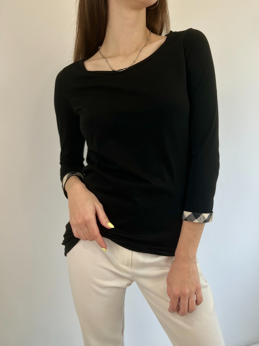 トップス Burberry tops medium Burberry Black Top, Size XS, nova check, 3/4 sleeve | eBay