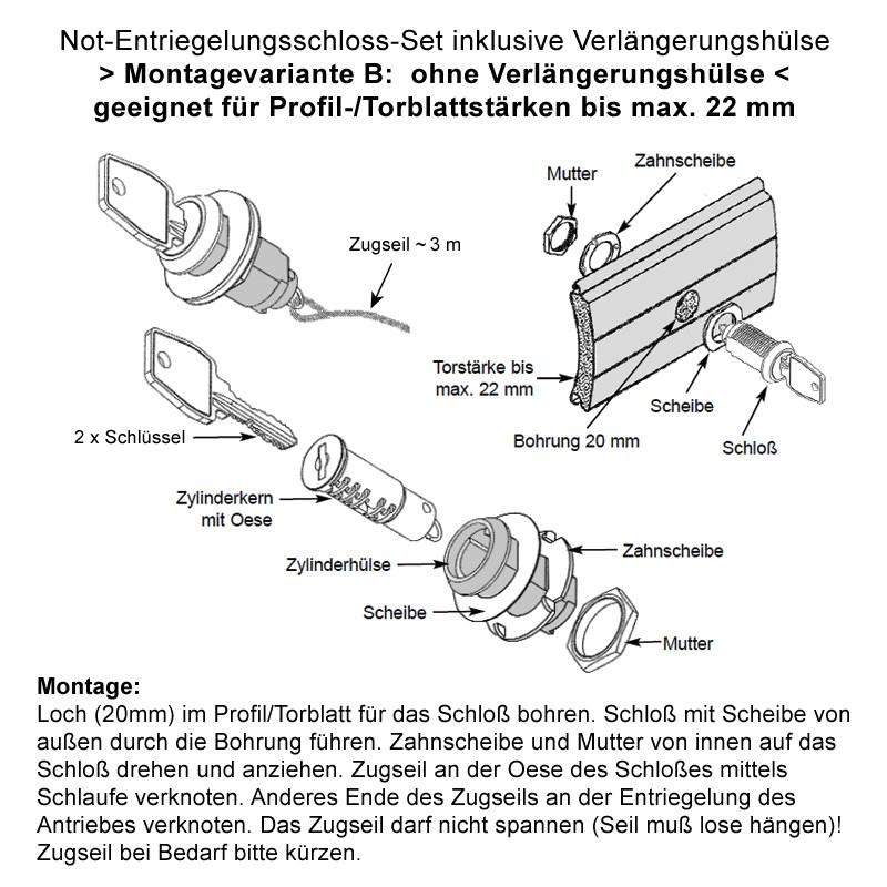 Notentriegelung von außen f. Tor Antrieb Garagentor Schwingtor Sektionaltor Funk