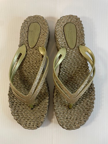 "ILSE JACOBSEN Sandals SZ 10 IN GOLDEN PLATFORM FLIP FLOPS" - Picture 6 of 11