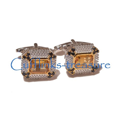 Natürliche Citrin & Saphir Steine vergoldet 925 Sterling Silber Manschettenknöpfe #5 - Bild 4 von 6