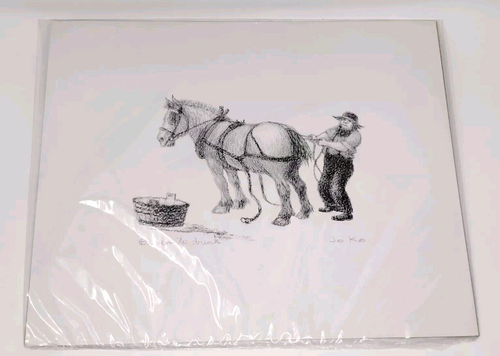 Amish Art Print Horse Farmer Country Black White Sketch Signed Jo Ko Joe Koch - Picture 5 of 7