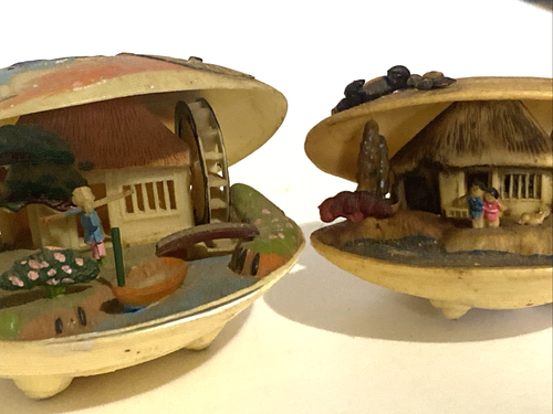 Carved Japanese Carved in Clamshell Diorama Netsuke moving Water Wheel miniature - Picture 15 of 17