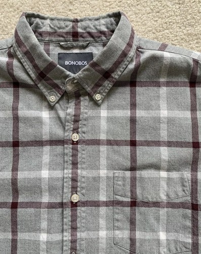 Camisa Bonobos Con Botones Para Hombres XL Calce Ajustado Gris A Cuadros Manga Larga Algodón Oficina - Imagen 5 de 10