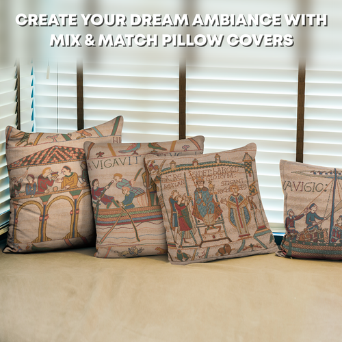 Bayeux The Boat Large French Jacquard Tapestry Throw Pillow Cover - Picture 4 of 13