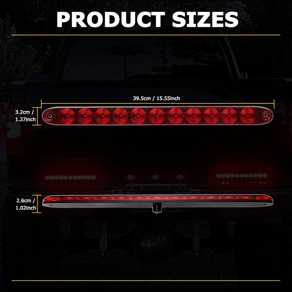 4PÇS 15" 11-LED vermelho selado reboque caminhão trailer parada traseira freio barra de luz de seta - Imagem 2 de 4