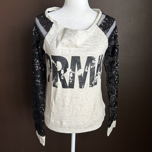 Puramania Womens size XS Sequin and Sheer Long Sleeve Shirt Top Blouse - Picture 1 of 6