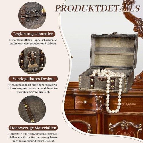 Kleine Vintage Schatztruhe Aufbewahrung Schmuck Kästchen Pirat Kindergeburtstag - Bild 3 von 7