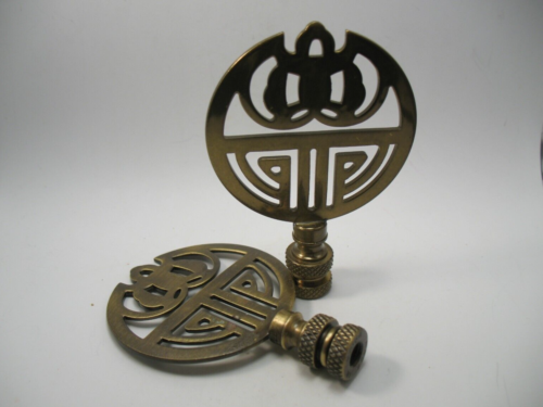 LAMP FINIAL Pair Flat Round Deco Disk Antiqued Brass T628 - Picture 3 of 7