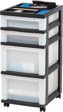 USA Plastic Drawer Storage Organizer Rolling Cart, with Wheels Casters, 4-Dra...
