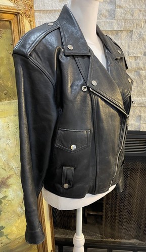 Vintage 1990s Wilsons Cropped Leather Motorcycle Biker Punk Moto Jacket Womens M - Picture 4 of 13