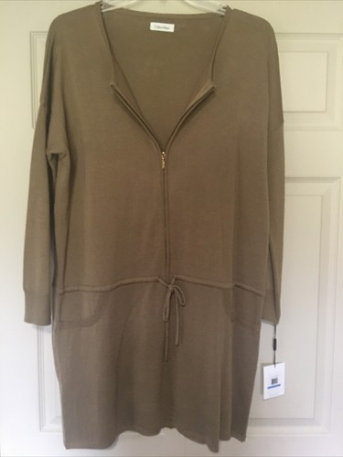 Calvin Klein Knit XL TAUPE SWEATER DRESS GOLD ZIPPERED PLUS OVERSIZED NEW - Picture 4 of 12