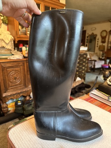 Aigle Herren Schwarz Gummi Zum Überziehen Hoch Reiten Regen Stiefel 6 US EU 39 Reitsport - Bild 1 von 19