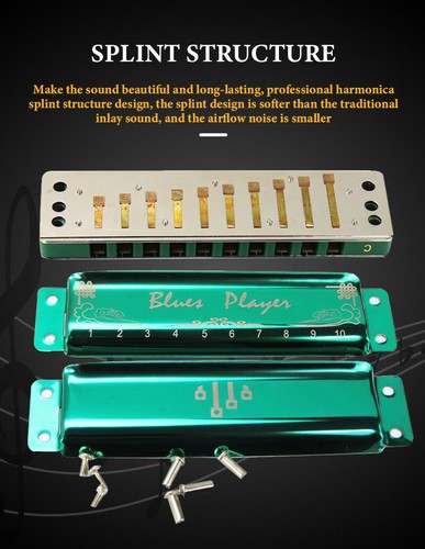 EASTTOP PR020 10 Holes Diatonic Harmonica Blue Harp Harmonica Musical Instrument - Picture 5 of 11