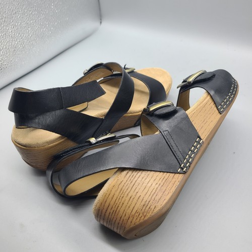 Dansko Lou Sandal Black Leather Comfort Buckle Ankle Strap Wedge Sz 6.5 7 37 New - Picture 8 of 10