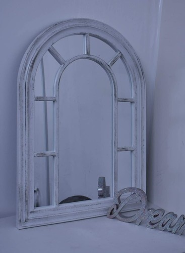70x50cm Vintage Shabby Chic Window Style Arched Mirror Wall Hanging White Rustic - Picture 4 of 5