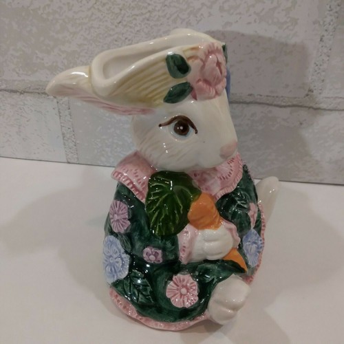 Vintage Fitz & Floyd Bloomers 1991 Bunny Rabbit Porcelain Ceramic Floral Creamer - Picture 2 of 10