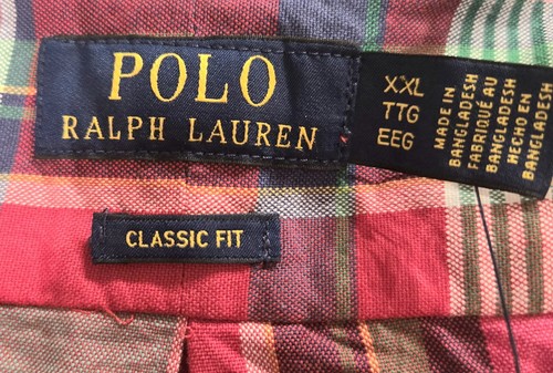 Polo Ralph Lauren Classic Fit Karo Baumwolle Button-Down Oxford Hemd Rot Blau XXL - Bild 11 von 12