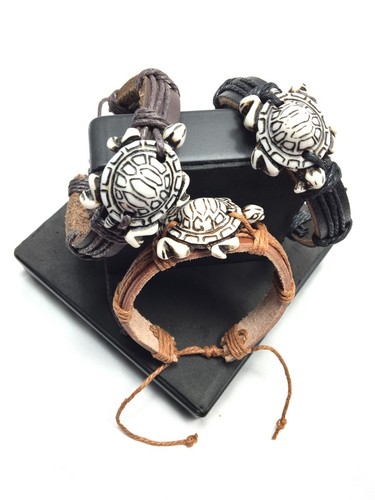 Pulsera ajustable de cuero con dije de tortuga marina nueva tribal surfista moda étnica - Imagen 3 de 24