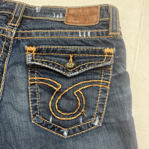 Big Star Denim Cut-Off Shorts LIV Orange/Yellow Stitching Flap Pockets Size 29 - Picture 7 of 11