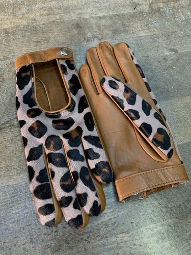 Tierdruck Pelz & Cognac handgefertigte Lederhandschuhe fürs Fahren - Bild 3 von 4