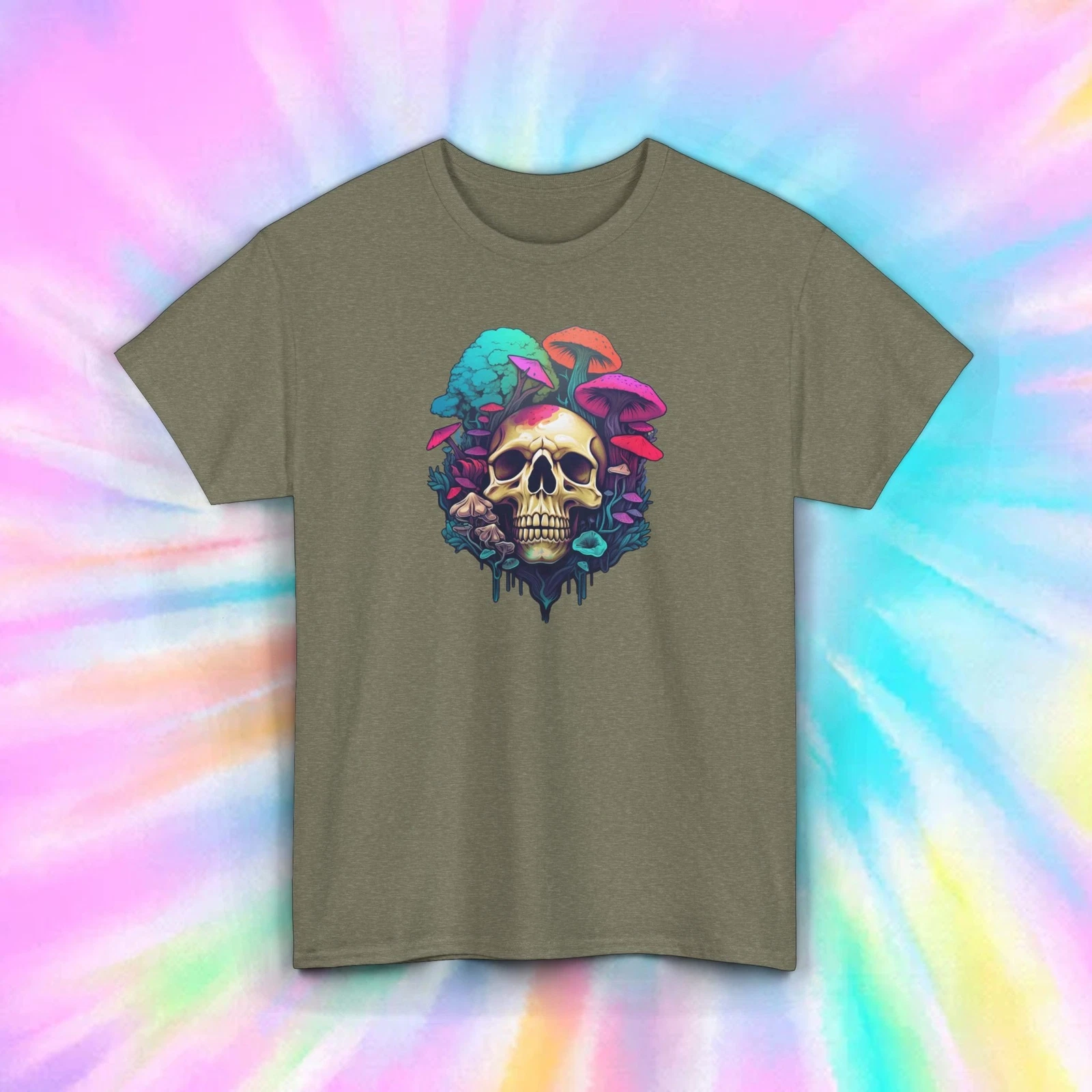 Mushroom Skull Psychedelic Gothic Art T-Shirt