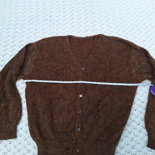 Vtg Mohair Orlon Acrylic Blend Mens Cardigan Sweater Brown - Large - Picture 16 of 17